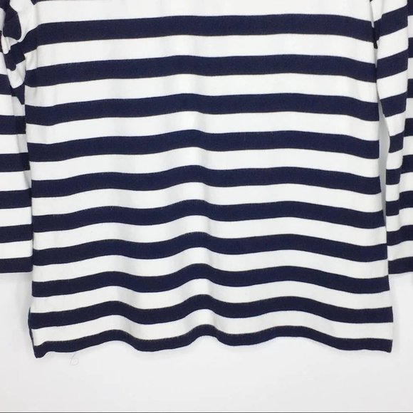 Talbots Striped Top Navy Blue White Top Zipper Sleeves 3/4 Sleeves Sz S - Picture 5 of 6